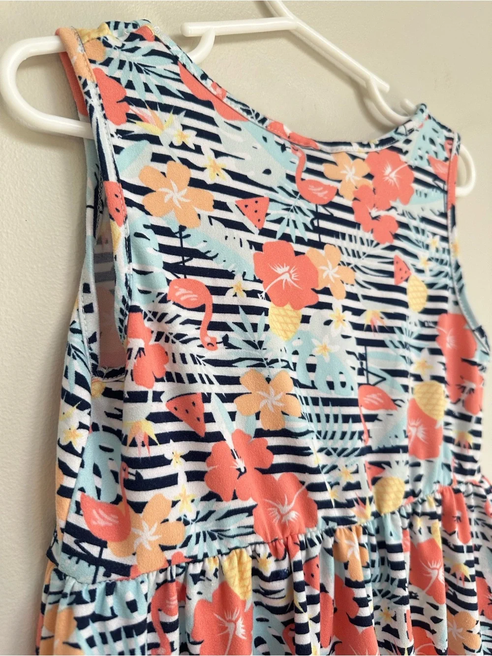Picapino Girls Tropical Sleeveless Dress Size 5 Hibiscus Pineapple Print